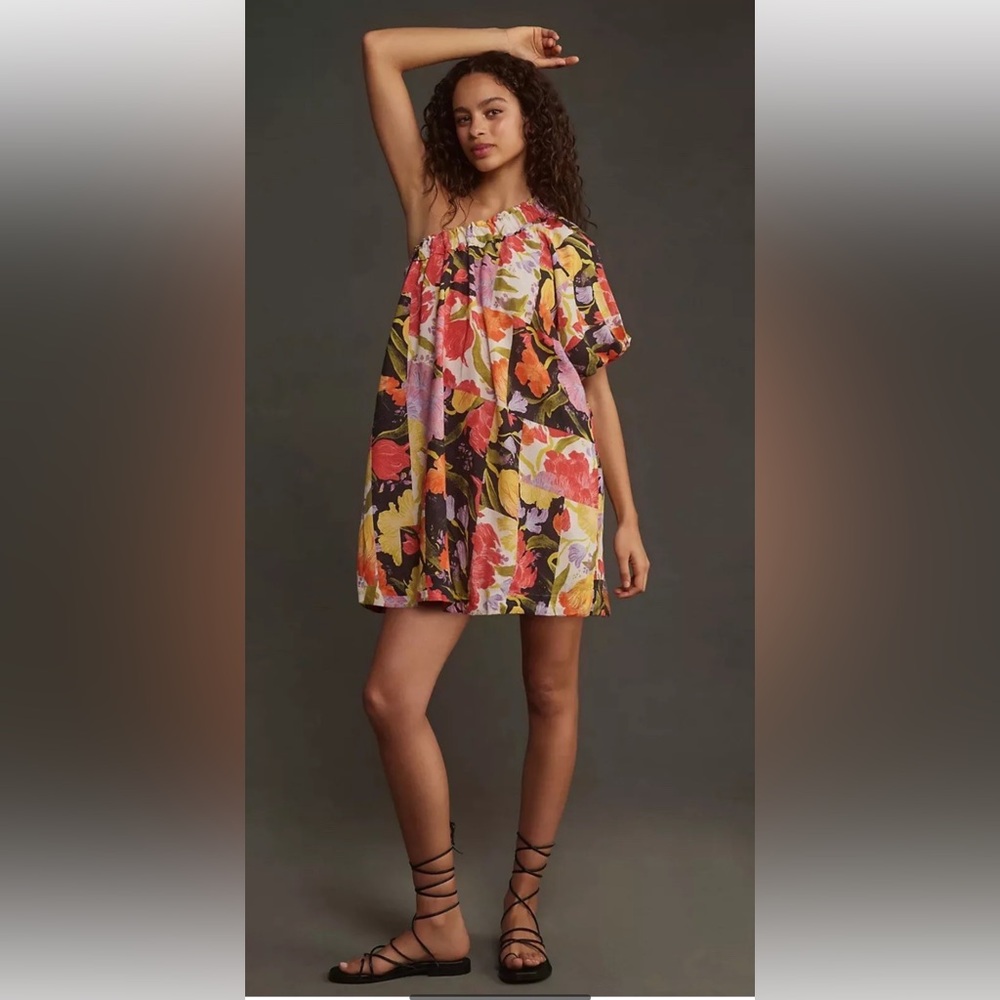 NWT Anthropologie size XSP one shoulder floral mini dress